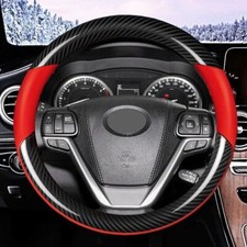 Cubierta de volante de cuero rojo de fibra de carbono de 15" para Toyota todos los accesorios de coche