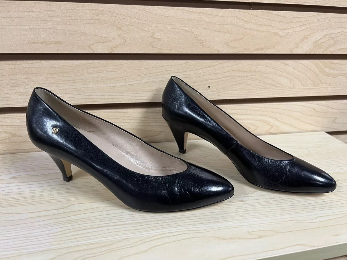 Vintage Etienne Aigner Black Leather Round Point Toe Pumps Size 8.5 N Womens