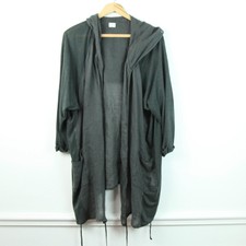 Flaws Poetry Linen Hooded Open Jacket Gray Us 16/18 Lagenlook Art To Wear Beachy