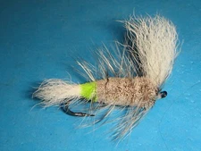 FLY FISHING FLIES - Classic CHARTREUSE-BUTT NATURAL BOMBER - Size #6  (3 pcs.)