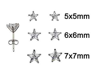 925 Solid Sterling Silver  Brilliant Star April Cubic Zirconia Stud Earrings