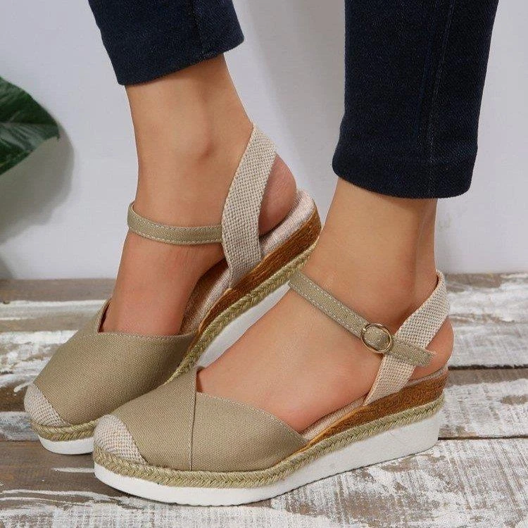 Womens Casual Closed Toe Slingback Sandals Espadrilles Wedge Heel