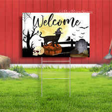 Yard Sign Funny Creepy Black Cat Pumpkin Outdoor Lawn Sign