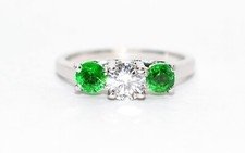 Natural Tsavorite Garnet  Diamond Ring 14K White Gold Platinum 1.11tcw Green