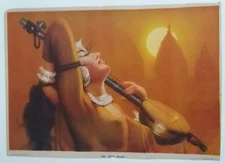 INDIAN VINTAGE GIRLS COUPLE BEAUTIFUL AJANTA PRINT- MEERA BHAKTI 10X14 INCH #2