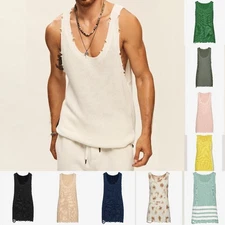 Knitted Sleeveless Vest Loose Casual Top Suspender Sleeveless T-Shirt for Men
