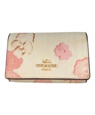 COACH          Multi Floral Print Key Case Ivory  Pink