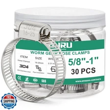 OURU 30PCS Hose Clamps Stainless Steel Adjustable 5/8"–1"(16-25mm) Worm Gear 