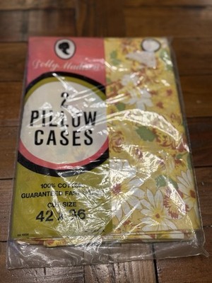 Beautiful Vintage MCM Dolly Madison Pillowcase NIP Yellow with White Flowers