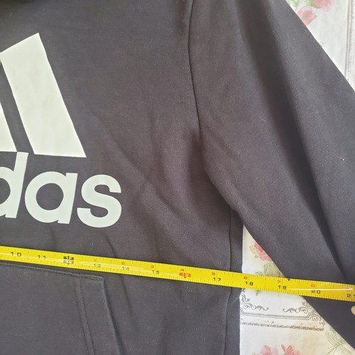 Boy’s Adidas Logo Hooded Sweatshirt Youth Slim Fit 14/16 Black & White - Picture 4 of 5
