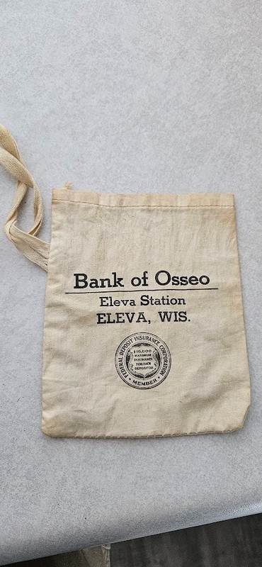 Vintage Canvas Bank Money Bag Bank of Osseo Eleva Station, Wisconsin 