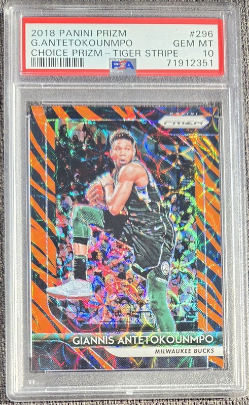 2018 Panini Prizm - Giannis Antetokounmpo #296 Choice Tiger Stripes Prizm PSA 10