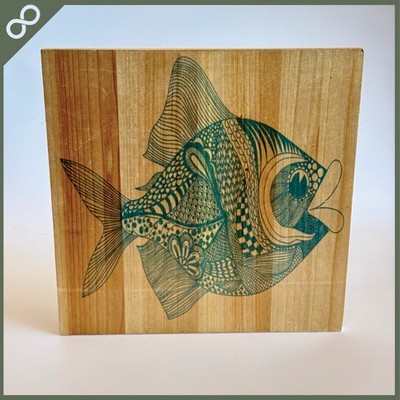 Coastal Wood Block Fish Decor Sea Life Shelf Art Nautical Beach House 9.5 