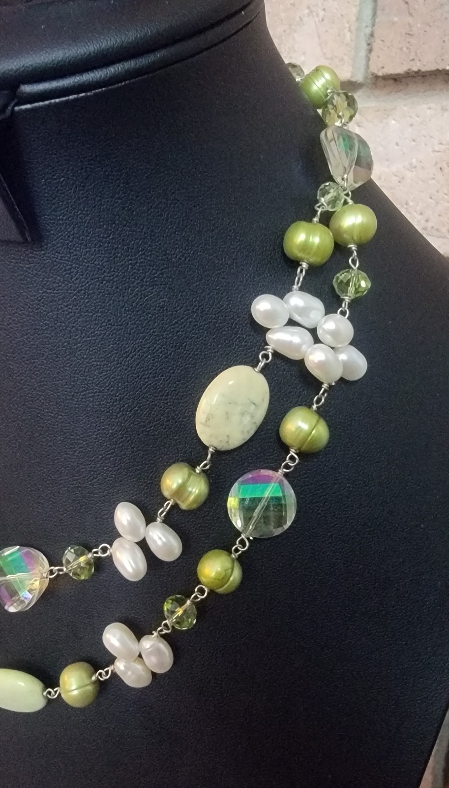 Stunning Green Statement Double Strand Necklace W… - image 3