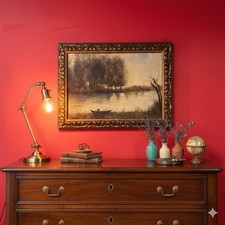 quadro antico dipinto ad olio su tela paesaggio di montagna firmato con cornice