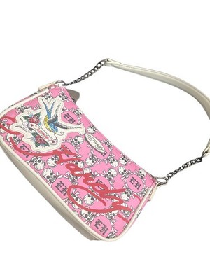 Ed Hardy Women s Small Pink Skull Shoulder Bag Zip Outer Pockets Charm