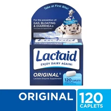 Lactaid Original Lactase Enzyme Supplement for Lactose Intolerance, 120 Caplets