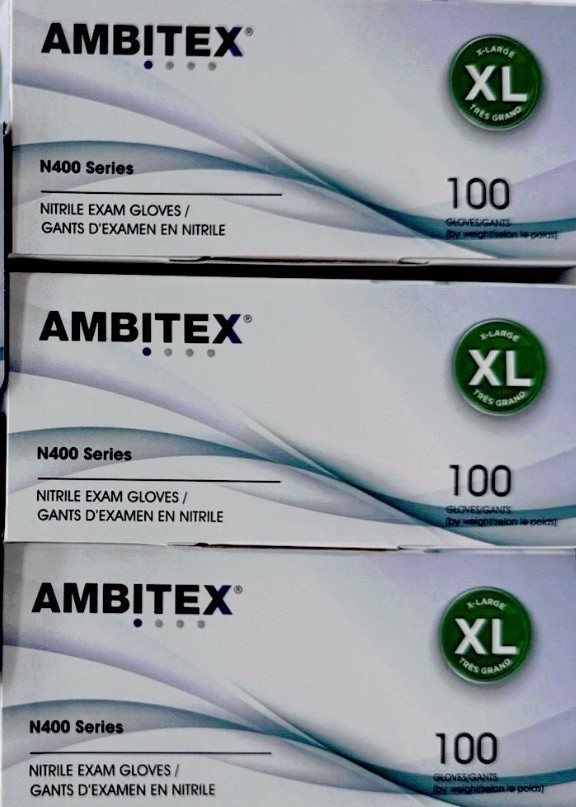 3 Ambitex Blue Nitrile Gloves XL/NXL N400 Series Powder-Free 3-Pack (100 Count)