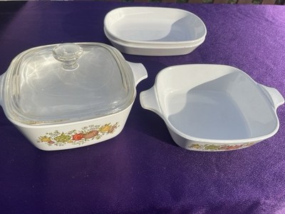 Vintage Lg Corning Ware Spice of Life Casserole  Dishes With Lid That Fits Both
