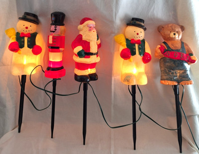 5 Vtg Christmas Blow Molds: Santa, Bears, 2 Snowmen, Nutcracker Dynagood '97