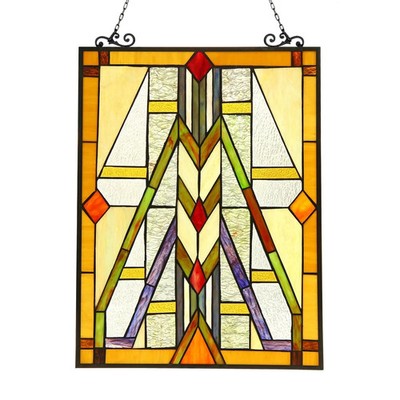 Stained Glass Tiffany Style Mission Design Hanging Window Panel Suncatcher