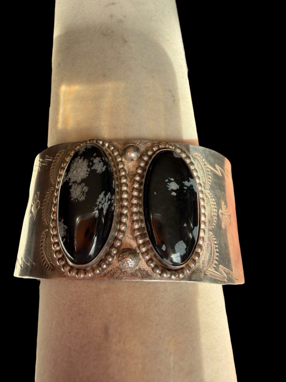 Signed Native American Double  Snowflake Obsidian… - image 5