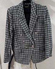 NWT Elie Tahari Size M Blazer Jacket Lined Black Tweed