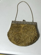 Vintage Gold/silver Beaded Evening Bag with Ornate Metal Frame and Chain Handle