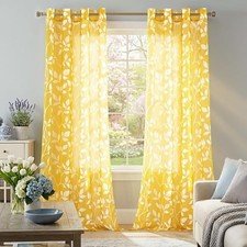 Sheer Pattern Curtains for Living Room 84 52"W x 84"L Pack of 2 Yellow