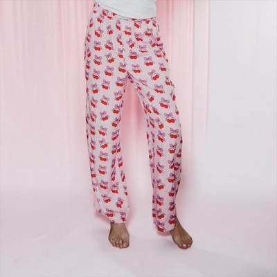Women s Casual Boxer Lounge Pants Light Pink Cherry Bows   Size Small