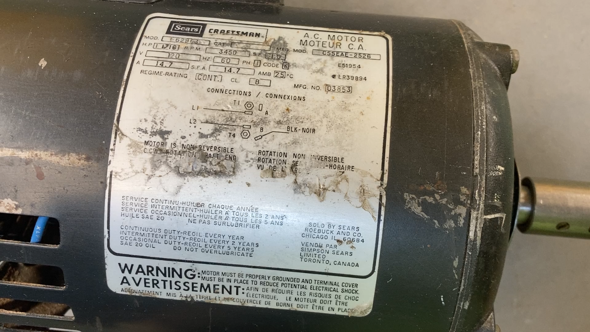 ムク SAR Exc Condition Craftsman 62963 Motor, 1 1/16th HP, FLEX Drive Table