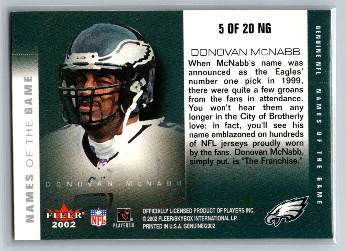 2002 Fleer Genuine #5 NG Donovan McNabb Names of the Game | eBay