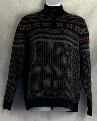 Club Room Men's Fair Isle Heavyweight Mock Neck Sweater, Black Gray, Large