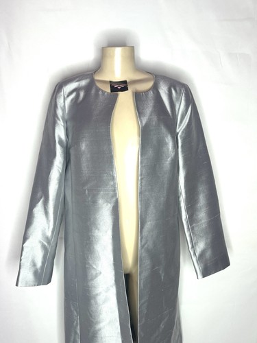 TALBOTS SILVER GRAY OPEN FRONT LONG SLEEVE FULL LENGTH COAT SIZE 8 - Picture 2 of 4