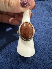 Vintage Sterling Silver 925 Oval Red Brown Jasper Ring, Size 7.25