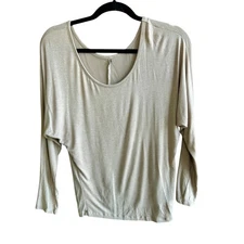 Heart Taupe Mauve Scoop Neck Batwing Sleeves Casual Top Size Small