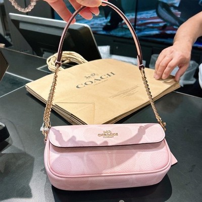 NWT Coach Hailey Flap Bag In Signature Canvas CAN70 powder pink