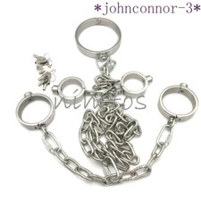 Heavy Duty Stainless Steel Handcuffs Ankle Cuffs Collar Restraints Locking Set