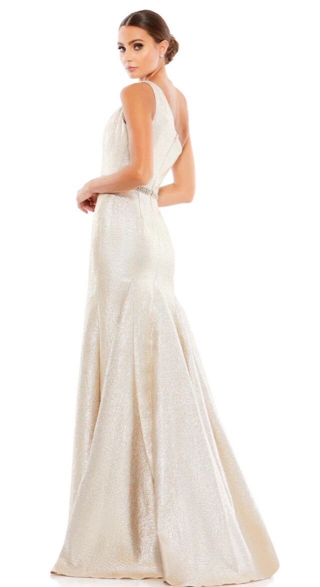 【Mac Duggal 】上品♪メタリックプリーツドレス Mac Duggal One Shoulder Metallic Ruffled Evening Gown Dress