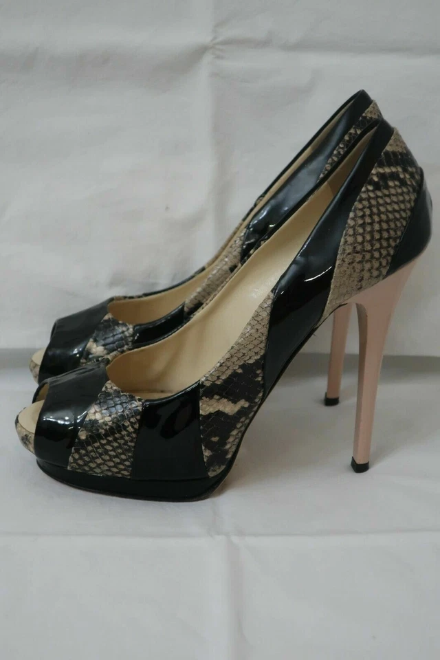 Giuseppe Zanotti Италия змеиная кожа / лакированная кожа заглянуть носок туфли на шпильке 38,5 EUC! - Изображение 3 из 4