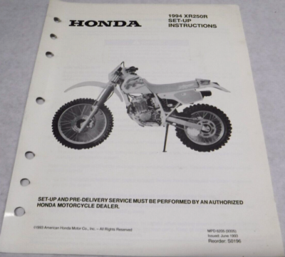 OEM 1994 94 HONDA XR250R XR 250 XR250 SET UP INSTRUCTION MANUAL Z8