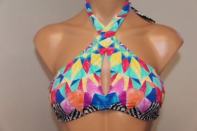 NWT  Bar III Bikini Top Bra Sz S Feathered Daze High Neck