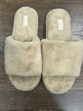Muk Luks Sz Large 9-10 Kirstey Comfy Slide Platform Slipper Brown Irish Cream