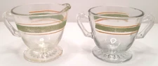 Kent Footed Open Creamer and Sugar Bowl Green/Gold Stripes