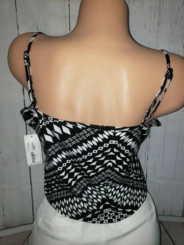 DECREE Sleeveless Black and White Diamond Graphics Cropped Tank Top Size XL slim - Picture 3 of 7