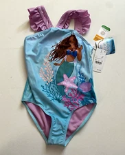 Disney Ariel Girls The Little Mermaid One Piece Bathing Suit Size Small Blue NWT