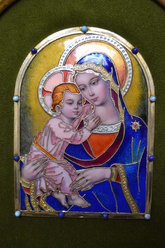 + Große echte mittelalterliche emaillierte Tafel "Madonna mit Kind" + Kelch Co. (CU1028) - Bild 3 von 8