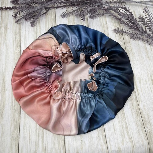 Reversible 100% pure silk bonnet Navy 