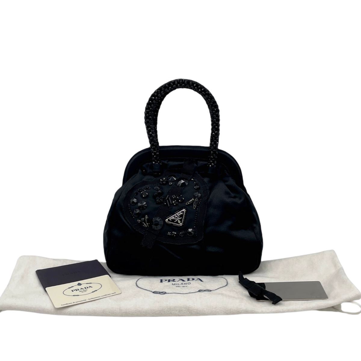 RAREAuth PRADA Triangle logo beaded embroidery handbag | eBay