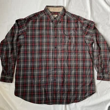 Woolrich Mens XL Flannel Shirt Red Gray Plaid Long Sleeve Button Up